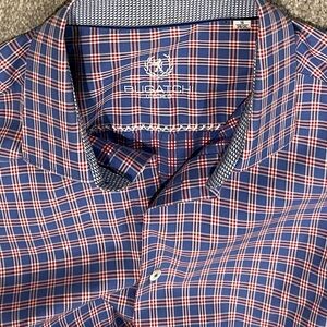 Bugatchi Men's Red and Blue Checkered Shirt, Size 16, 34/35